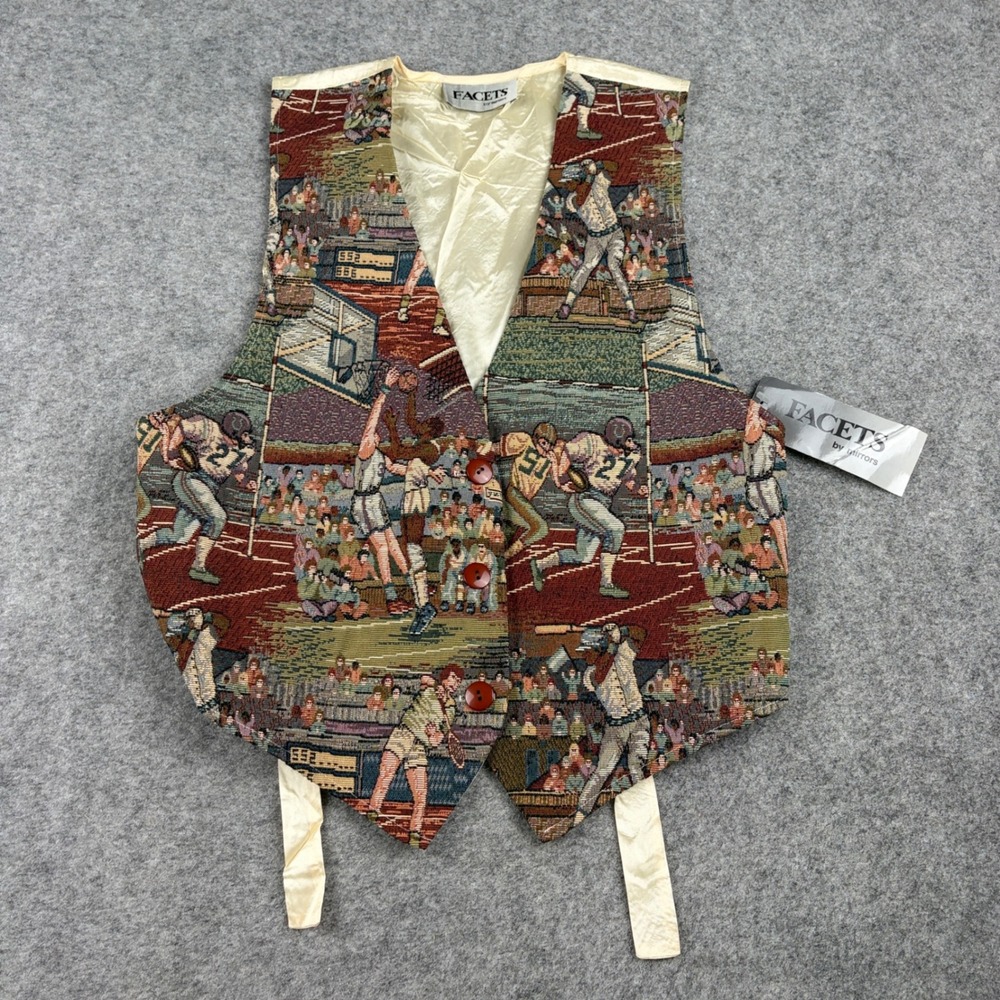 NEW Vintage 90s Facets Vest Womens Medium Multicolor Sports Tapestry Made in USA